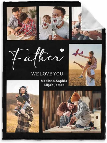 Vista 45 de InterestPrint Manta personalizada para papá de parte de hija e hijo, manta de cama personalizada con el texto "Best Dad Ever" con Love You Daddy, 7