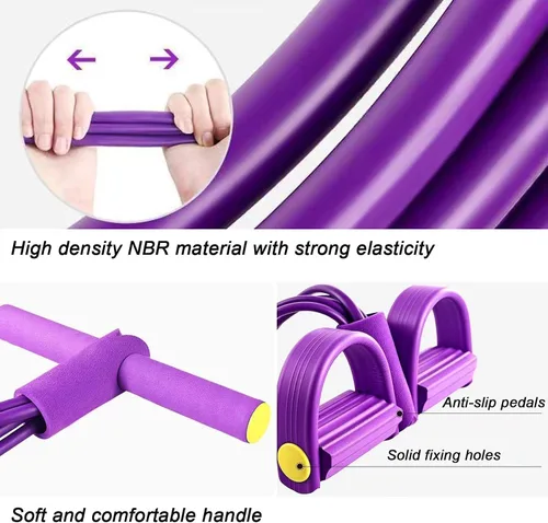 Vista 3 de Banda de resistencia con mango de pedal, 6 tubos elásticos de látex natural, cuerda de tracción, bandas de fitness para piernas, brazos, abdomen