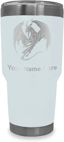 Vista 10 de LaserGram Vaso aislado al vacío de 20 onzas, dragón, grabado personalizado incluido (negro)