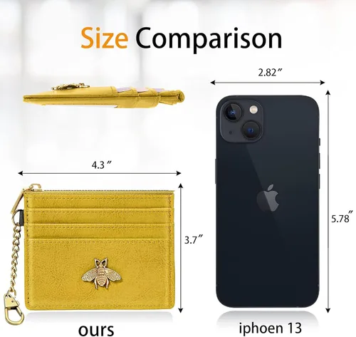 Vista 16 de SEAVILIA Tarjetero llavero cartera para mujer con ventana de identificación RFID monedero regalo abeja delgada minimalista pequeña cartera