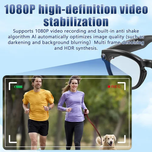 Vista 5 de Anteojos inteligentes AI mejorados con cámara de 8MP HD1080P, anteojos de video con cámara y audio - Anteojos de grabación de video con audio