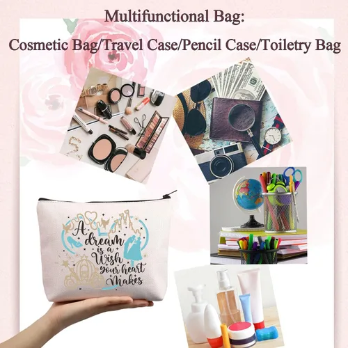 Vista 5 de BDPWSS Bolsa de maquillaje de cuentos de hadas, regalo de princesa de hadas, un sueño es un deseo que tu corazón hace bolsa de cosméticos para amiga