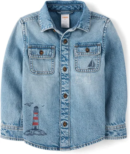 Vista 5 de Gymboree Camisa de manga larga con botones para niños y niños pequeños Rojo