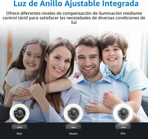 Vista 5 de Cámara web para computadora 1080P con micrófono doble, luz derecha ajustable, cámara web para PC, enfoque automático avanzado con trípode, cámara