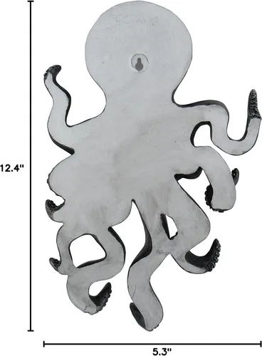 Vista 8 de World of Wonders Poseidon Octopus Kraken - Percha de pared de peltre Decoración decorativa náutica de oficina de playa Arte de pared de criatura