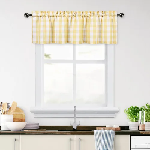 Vista 10 de Cortinas de cocina con cenefa a cuadros blancos y negros de 55 x Negro/blanco