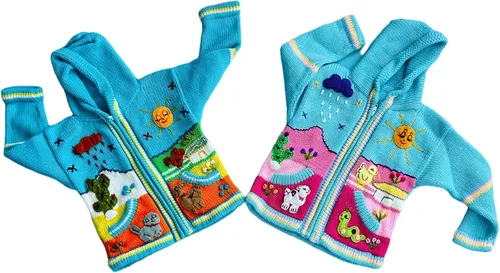 Vista 4 de Peruvian Wool Knitted Sweater with hoodie for babies & toddlers, Unisex, Chompas Peruanas, fall winter sweater