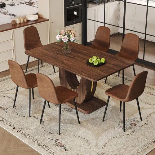 Vista 99 de JUFU Juego de mesa de comedor moderno para 4, juego de mesa de cocina rectangular de 63 pulgadas con mesa de mármol sintético y 4 sillas tapizadas