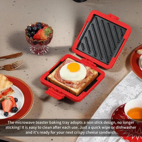 Vista 7 de Sandwich Toastie para microondas, sandwichero, panini, tostadora de microondas, sin electricidad, fácil de limpiar y almacenar, apta