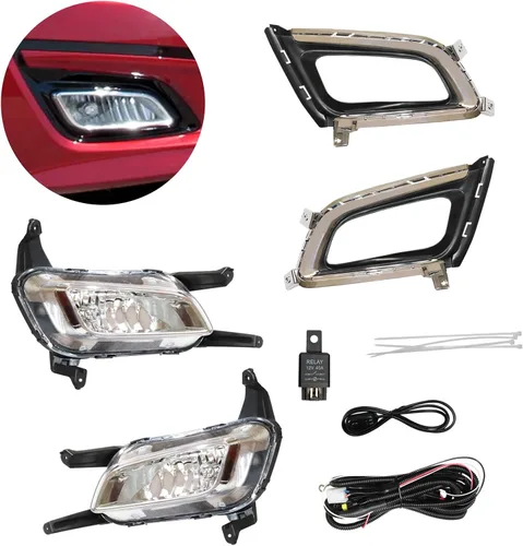 Vista 7 de Para 2014 2015 Kia Optima luces antiniebla halógenas w/biseles izquierdo+lado derecho 1 par carcasa cromada lente transparente