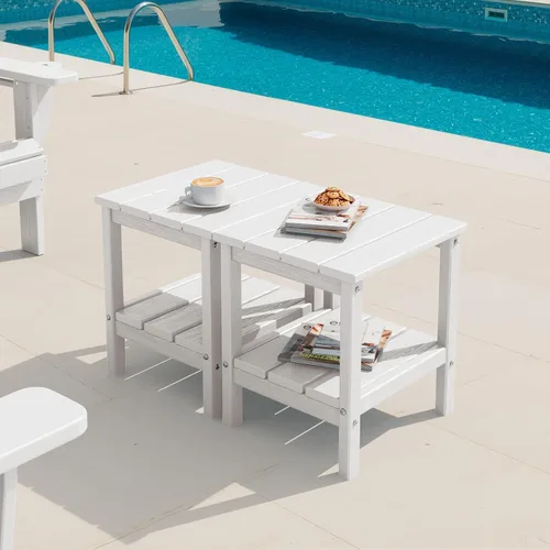 Vista 30 de SERWALL Mesa auxiliar de 2 niveles HDPE para exteriores, resistente a la intemperie, mesa auxiliar Adirondack rectangular Aruba