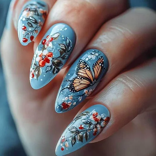 Vista 10 de Uñas postizas a presión con punta francesa, uñas postizas medianas con flores 3D, concha de perla, diseño de estrellas de mar, uñas blancas a