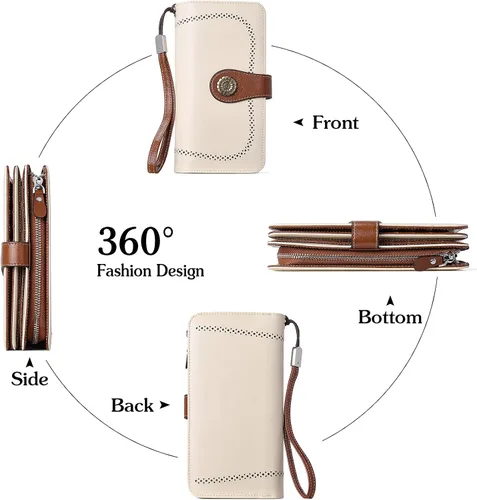 Vista 3 de BOSTANTEN Cartera de cuero genuino para mujer de gran capacidad cartera de mano con bloqueo RFID