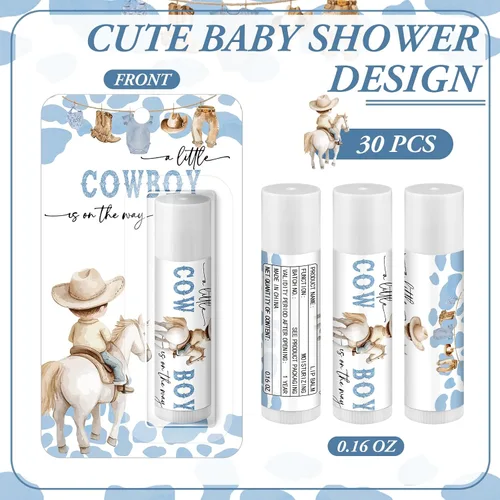 Vista 2 de Paquete de 30 Pequeño Vaquero Baby Shower Juegos Premios Regalos de Fiesta Bálsamos Labiales a Granel Obsequios para Ganadores Adultos Invitados