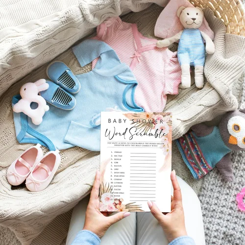 Vista 6 de 30 juegos florales bohemios para baby shower con 1 tarjeta de respuesta (5 x 7 pulgadas) – Juego de palabras – Juegos de fiesta de revelación