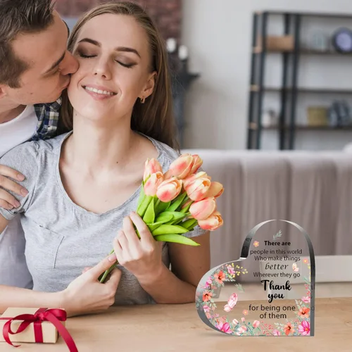 Vista 3 de Regalos de Apreciación para Mujeres, Recuerdo de Corazón de Acrílico, Regalos Inspiracionales para Jefa de Colega, Regalos de Despedida de Oficina