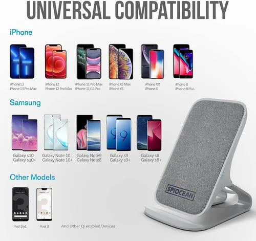 Vista 4 de Cargador inalámbrico rápido, soporte de carga inalámbrico de 10 W Max con certificación Qi compatible con iPhone 16/15/14/13/12/11 Max/Pro/Mini/SE