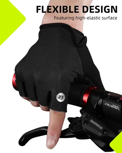 Vista 4 de ROCKBROS Guantes de ciclismo para hombres y mujeres - Guantes de bicicleta transpirables - Guantes de medio dedo para ciclismo diario