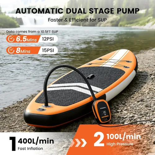 Vista 2 de Bomba eléctrica portátil para tabla de remo kosmegal, bomba SUP para tabla de remo, compresor de aire de 20 PSI con apagado automático, función