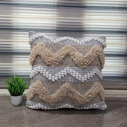 Vista 5 de Trade Star Funda de almohada Kilim de 100% algodón, estilo bohemio, copetudo, funda de almohada del suroeste, funda de cojín decorativa tejida a