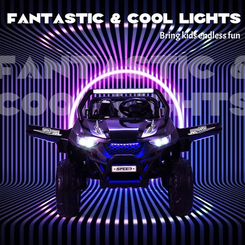 Vista 8 de HONEY JOY Auto de 2 plazas, 12 V, batería de 12 V, con control remoto, suspensión de resorte, velocidad alta/baja, almacenamiento, música, USB, Negro