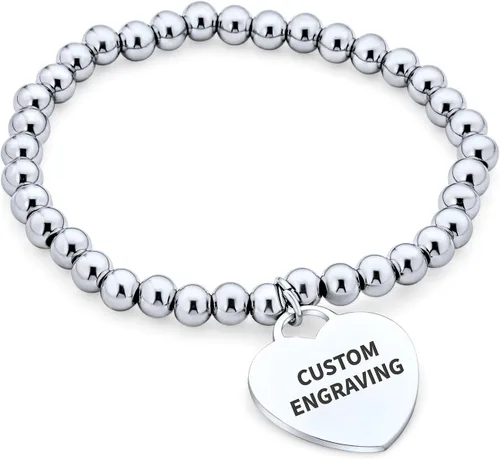 Vista 2 de Personalizar pulsera elástica de identificación médica personalizable con forma de corazón etiqueta de encanto para mujeres adolescentes inoxidable