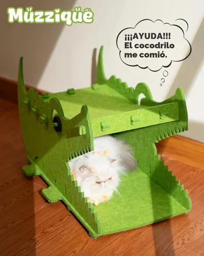 Vista 3 de Casa de cama para gatos de fieltro grueso, condominio de escondite para Verde