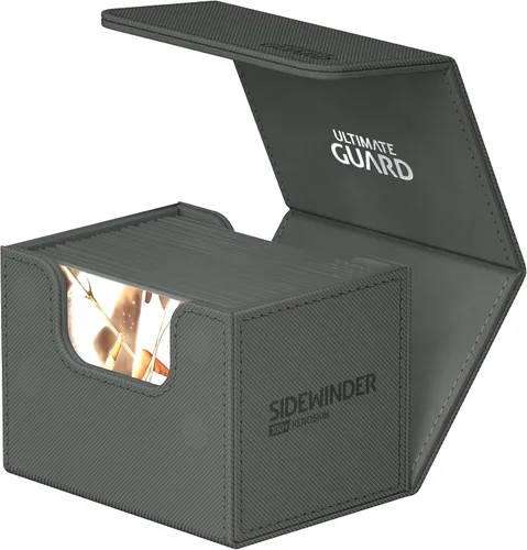Vista 3 de Ultimate Guard Sidewinder 100+, caja de cubierta para 100 tarjetas TCG de doble manga, gris, cierre magnético y forro interior de microfibra para un