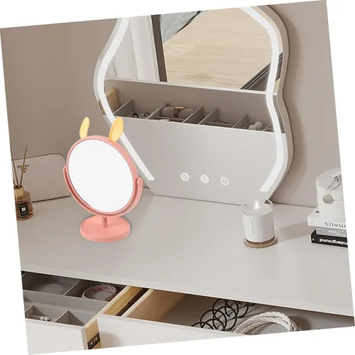 Vista 8 de LALAFINA Espejo de maquillaje para escritorio, con forma de orejas de conejo, cosmético de mesa para el hogar, dormitorio, baño, corte de pelo