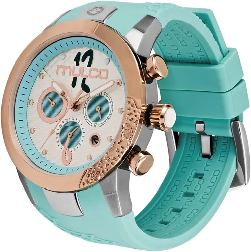 Vista 2 de MULCO Ilusion - Reloj analógico de cuarzo para mujer, detalles de cristal y oro rosa con acabado de perla, resistente al agua, correa de silicona