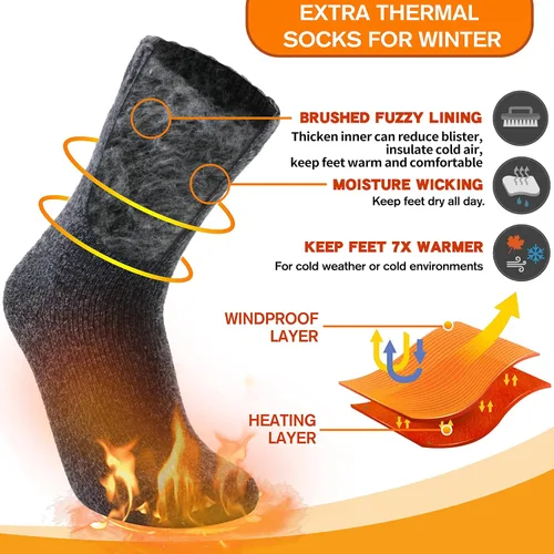 Vista 3 de 3 pares de calcetines térmicos cálidos para mujeres y hombres, calcetines de esquí de invierno con aislamiento para botas gruesas para clima frío