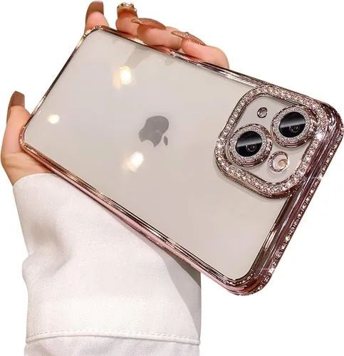 Vista 20 de Funda compatible con iPhone 11 Pro Max con protector de lente de cámara de diamante con purpurina, bonita funda de cristal transparente a prueba