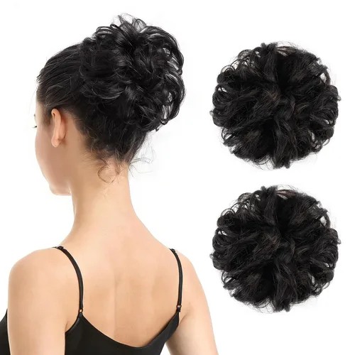 Vista 40 de Barsdar - Moño de cabello 100 % humano, Moño desordenado, Extensiones de cola de caballo, Moño de cabello rizado, Pieza de cabello