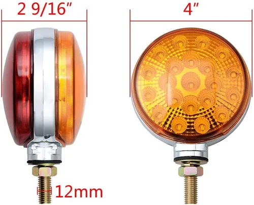 Vista 3 de CORP - 1 par de luces redondas de 4 pulgadas con 42 LED de doble cara, color ámbar rojo, montaje en un solo perno de guardabarros, luces de señal