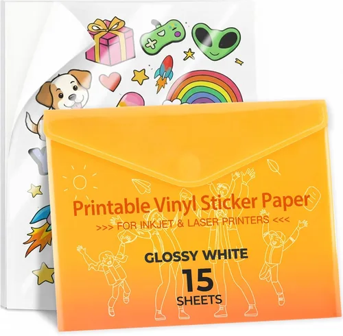 Vista 9 de Papel adhesivo de vinilo imprimible – Vinilo impermeable para impresora láser y inyección de tinta 15 hojas autoadhesivas – Blanco mate
