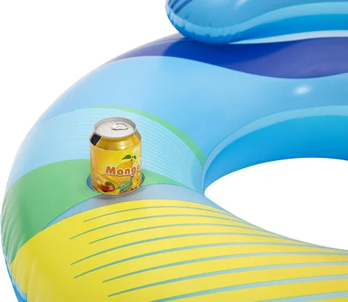 Vista 2 de Bestway H2OGO! Anillo de natación inflable brillante LED de 46 pies con respaldo, flotador inflable para piscina incluye soporte para tazas, luces