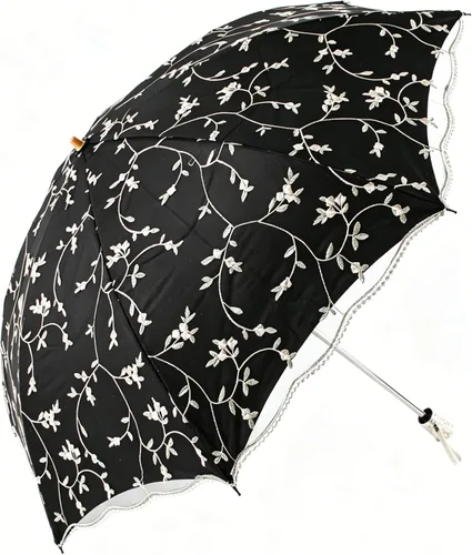 Vista 28 de Honeystore Sombrilla de viaje de encaje plegable anti-uv paraguas bordado a prueba de viento 2 Plegables Negro