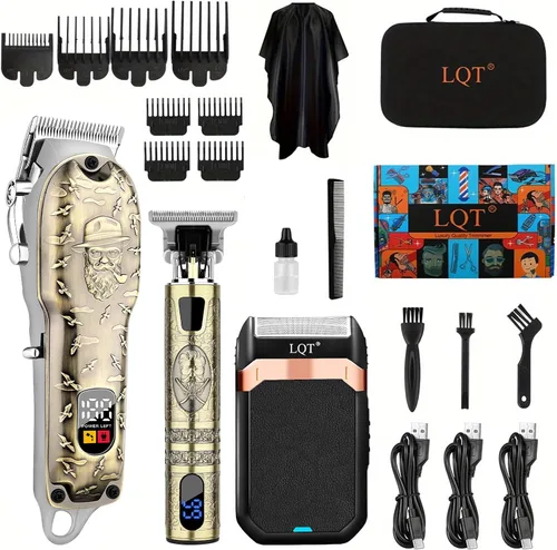Vista 9 de Juego de cortapelos profesional para hombres, afeitadora eléctrica, maquinilla de afeitar inalámbrica, cortadora de pelo, cortadora de barba, kit