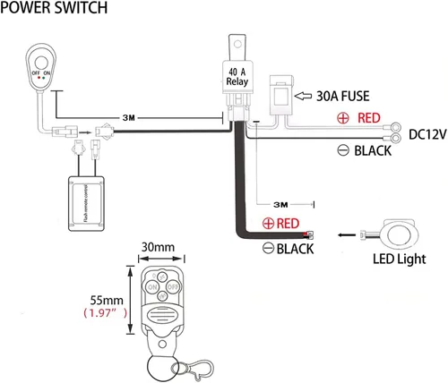 Vista 2 de Barra de luces LED de trabajo, kit de arnés de cableado remoto, 1 cable DC12V 40A, luces LED, interruptor de arnés de cableado remoto, relé de cable