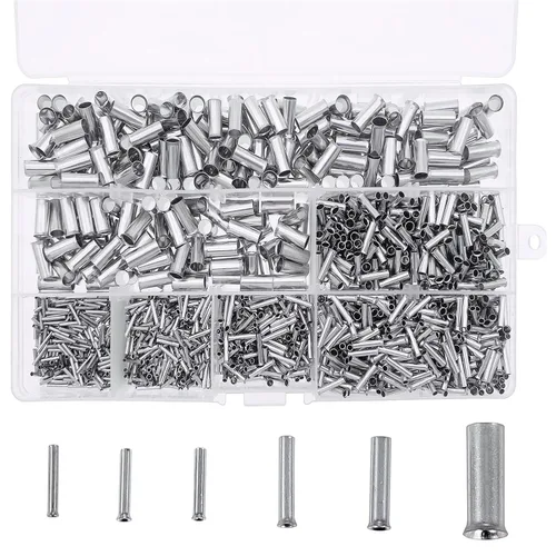 Vista 9 de Kit de virolas de alambre de 250 piezas, 7 tamaños, conector de crimpado de cobre, no aislado, kit surtido de terminales eléctricos a tope