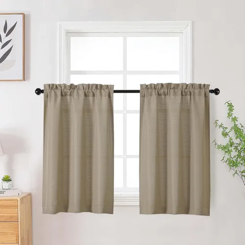 Vista 132 de Cortinas de lino para dormitorio y sala de estar de 96 pulgadas de largo, juego de 2 paneles, con bolsillo para cortinero, filtrado de luz, textura