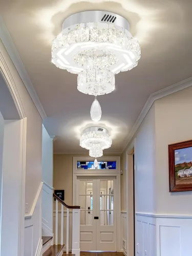 Vista 7 de Flashing God Candelabros de cristal modernos de 12 pulgadas, lámpara de techo de montaje empotrado, mini lámpara LED regulable para pasillo, lámpara