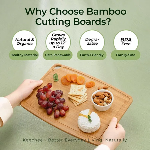 Vista 7 de Keechee Tablas de cortar de bambú aptas para lavavajillas, tabla de cortar de madera duradera y ligera para cocina ocupada, fácil almacenamiento