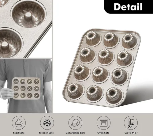Vista 3 de Webake Paquete de 2 mini moldes para tartas de tubo estriado, tamaño de mordida antiadherente de 12 tazas, 1.8 pulgadas, pequeño molde para tartas