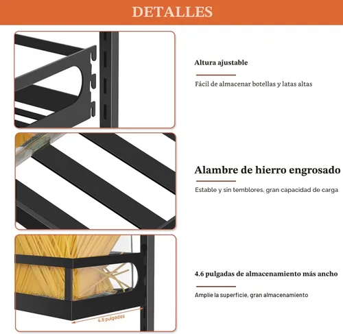 Vista 6 de X-cosrack Organizador de especias de montaje en pared, 5 niveles de altura ajustable, estante de especias colgante para armario de despensa
