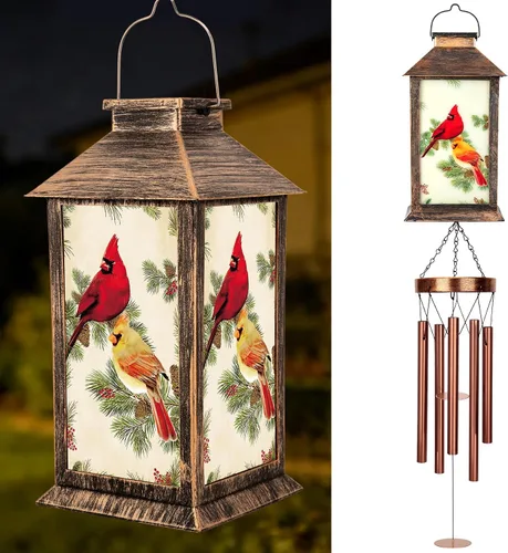 Vista 12 de YHmall Campanillas de viento Cardinal para exteriores, luces colgantes solares, campanillas de viento al aire libre, regalos Cardinal para mujeres