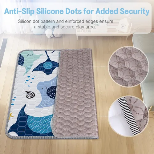 Vista 4 de Tapete de juego para bebé de 47 x 47 pulgadas, grueso y suave, acolchado para bebé para corral de juegos, tapetes para gatear para bebés, niños