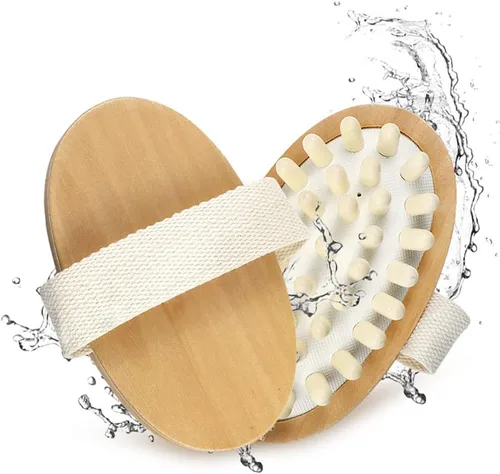 Vista 6 de Cepillo corporal de masaje de madera natural para celulitis y mejora la circulación sanguínea linfática, cepillo seco para quitar la piel muerta