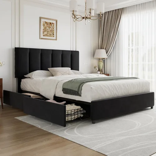 Vista 27 de VECELO Base de cama de tamaño individual con cajón de almacenamiento, base de cama de plataforma resistente con cabecera y fuerte soporte de Negro