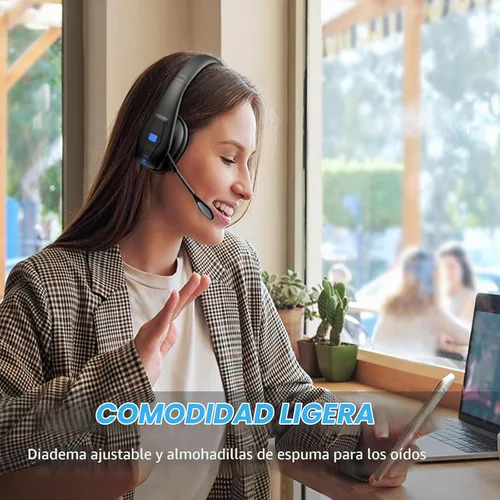 Vista 5 de CONAMBO JBT100 - Auriculares Bluetooth para camionero con doble micrófono con cancelación de ruido, CVC8.0, botón de silencio, auriculares